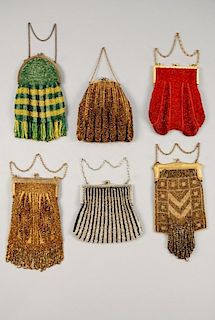 SIX CROCHETED and BEADED BAGS, EARLY 20th C.