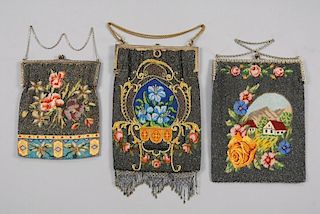 THREE CZECH FLORAL BEADED BAGS, EARLY 20th C.