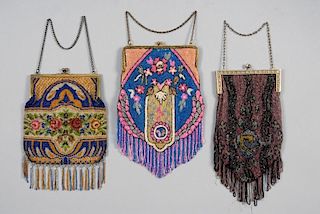 THREE FLORAL BEADED BAGS, EARLY 20th C.