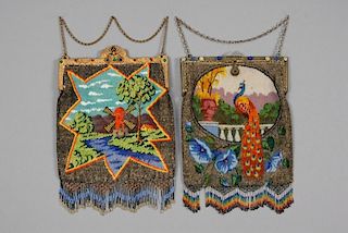 TWO SCENIC BEADED BAGS, EARLY 20th C.