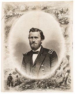 1864 Ornate Engraved Print of Lieutenant General Ulysses S. Grant by J.C. Buttre