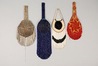 FOUR BEADED FLAPPER PURSES with FRINGE.