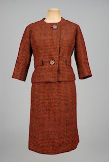 RARE LILLY DACHE SKIRT SUIT and HAT ENSEMBLE, MID 20th C.