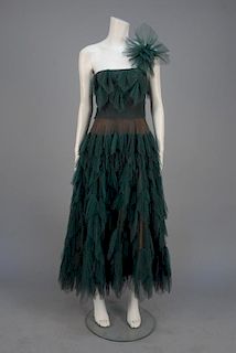 PLEATED TULLE ONE-SHOULDER PARTY DRESS, 1950s.