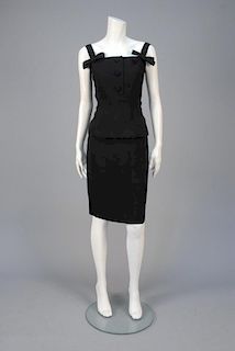 HARRODS LABEL LINEN and SILK DAY DRESS, c. 1965