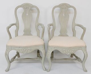 Pair of Swedish Louis XV Style Open Armchairs, 19th Century