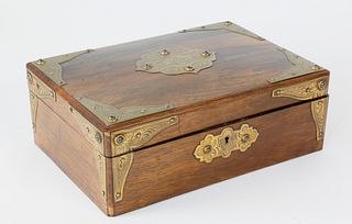 English Rosewood Brass Bound Jewelry Box, 19th century