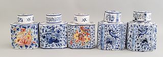 Five French Faience Pottery Tea Caddies, 19th Century