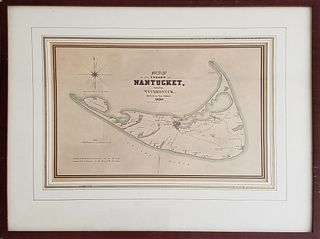Vintage Map of Nantucket 1838 Reprint