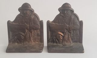 Pair of Connecticut Foundry Co. Bronze Old Salt Fisherman Bookends