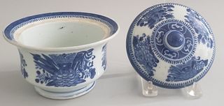 19th Century Fitzhugh Blue and White Covered Sugar Bowl