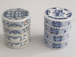 Two 19th Century Chinese Blue and White Porcelain Stacking Condiment Dishes