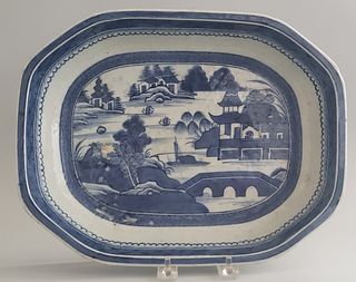 19th Century Chinese Canton Blue and White Deep Dish Platter