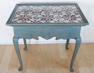 Queen Anne Style Tile Top Serving Table, 19th Century