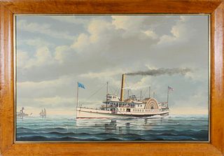 Salvatore Colacicco Oil on Board "Portrait of the Side-Wheeler Nantucket"