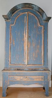 Swedish Gustavian Style Blue Painted Pine Two-Part Dome Top Armoire, 19th Century