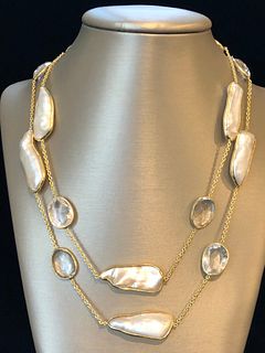 Faceted Clear Quartz and White Fresh Water Baroque Pearl Necklace