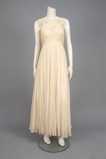 MALCOLM STARR RUCHED CHIFFON GOWN, 1960s.
