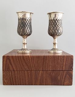 Pair of Russian 875 Silver Wedding Goblets