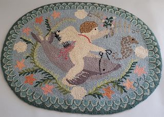 Vintage Claire Murray Dolphin Hand Hooked Rug