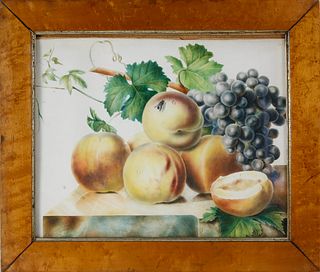 English Still Life Watercolor "Fruit on a Marble Surface", mid 19th Century
