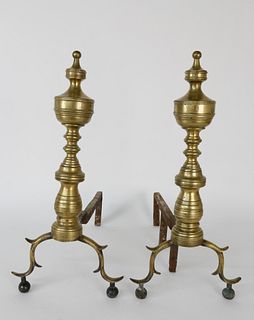 Pair of 19th Century Brass Urn and Finial Andirons