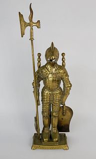 Brass Knight in Suit of Armor Fireplace Tool Set