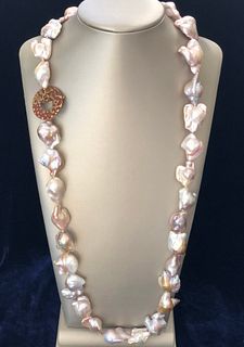 Mauve Baroque Fresh Water Pearl Opera Length Necklace