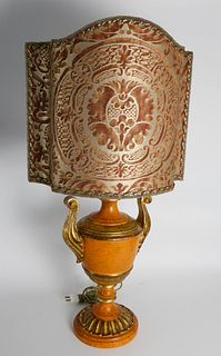 Carved and Gilt Wood Painted Urn Form Lamp