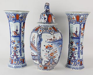 Delft Imari Pattern Ceramic Garniture Set, late 19th Century
