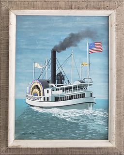 Paul Crosthwaite Tempera on Board, "Nantucket Side-Wheeler"