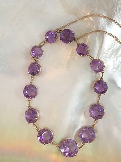 Victorian Amethyst Bracelet Set with 13 Round Faceted Amethyst Stones