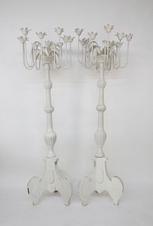 Pair of Antique Swedish White Painted Torchieres