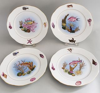 Four Hand Painted Herend Hungary Bermuda Reef Fish Plates
