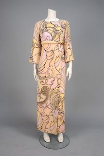 BILL BLASS for MAURICE RENTNER PRINTED SILK LONG DRESS, 1960s.