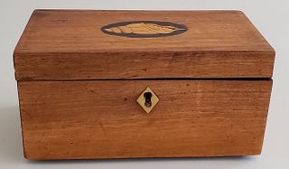 Antique Satinwood Shell Inlaid Double Compartment Tea Caddy