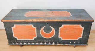 Scandinavian Paint Decorated Dovetailed Pine Blanket Box, 19th Century