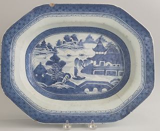 19th Century Canton Blue and White Rectangular Platter