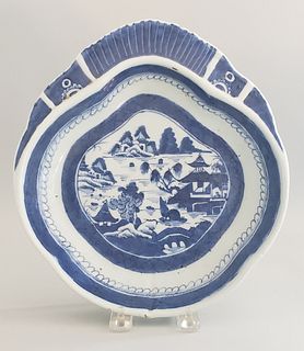 Blue and White Canton Shrimp Dish, 19th Century