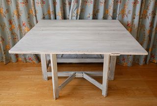 Vintage White Washed Oak Drop Leaf Dining Table