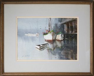 Edward C. Gifford Watercolor "Boats at Anchor"