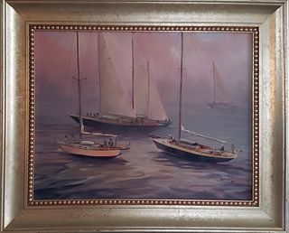 Christopher Bonelli Oil on Canvas, "In The Mist of Sailing"
