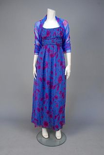 GRECIAN STYLE PRINTED CHIFFON GOWN and WRAP, 1970s.