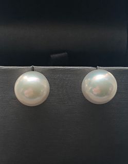11.5mm White Fresh Water Pearl Earrings, 14k Gold