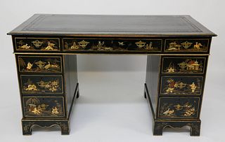 Antique Chinoiserie Decorated Kneehole Desk, 19th Century
