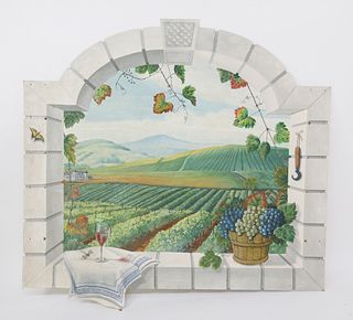 Trompe l'oeil  on Board "Napa Valley Vineyard Landscape Windowview"