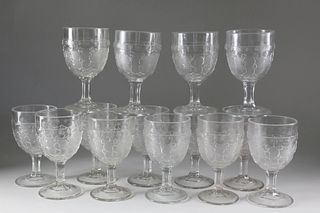 Set of 14 American Pressed Pattern Glass Goblets, circa 1840