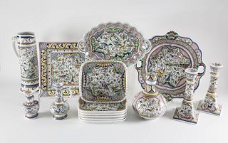 15 Pc Portuguese Hand Painted Ceramic Luncheon Service, 20th Century
