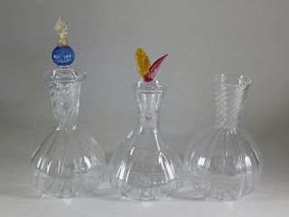 3 Robert Dane Hand Blown Glass Wine Carafes, 20th Century