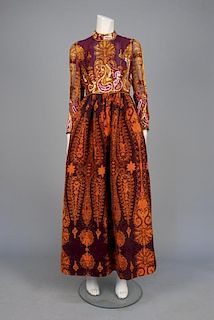RONALD AMEY PRINTED and SEQUINED EVENING DRESS, 1970s.